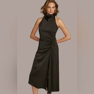 NWT DONNA KARAN Mock Neck Midi Dress Black  2